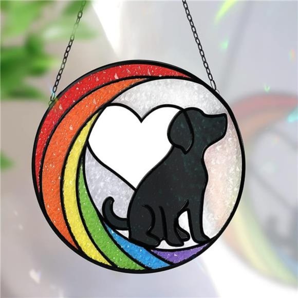 Picture of Accents | Dog Memorial Stained Glass Window Hanging Rainbow Bridge Sun ...